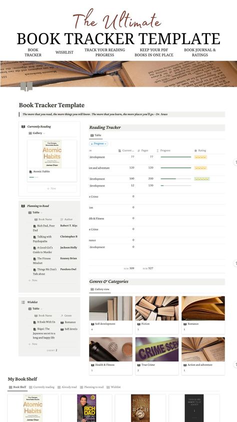 #Organisation #Book_Genre_Tracker #Notion_Reading_Journal #Notion_Reading_Tracker Wish List Notion, Notion Reading Journal, Book Genre Tracker, Notion Reading Tracker, Notion Book Template, Notion Library Template, Book Rating System, Notion Reading Template, Notion Reading List