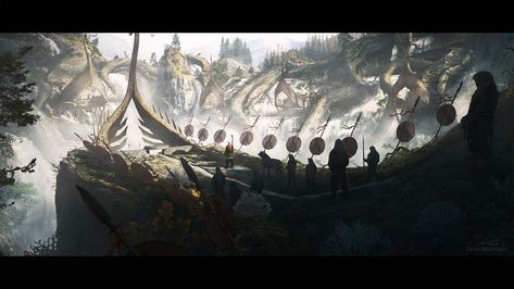 ArtStation - Production design course with Dylan Cole - Artwork by Einar Martinsen - Sacred place, shot 02, Einar Martinsen Norse Mythology Art, Dylan Cole, Dylan And Cole, 3d Scene, New Fantasy, Production Design, Fantasy Comics, Mythology Art, Sacred Places