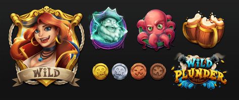 ArtStation - Wild Plunder Art, Jana Cruz Pirate Symbols, Love For Nature, Casino Logo, Casino Slot Games, Game Ui Design, Ui Elements, Prop Design, Slot Game, Game Ui