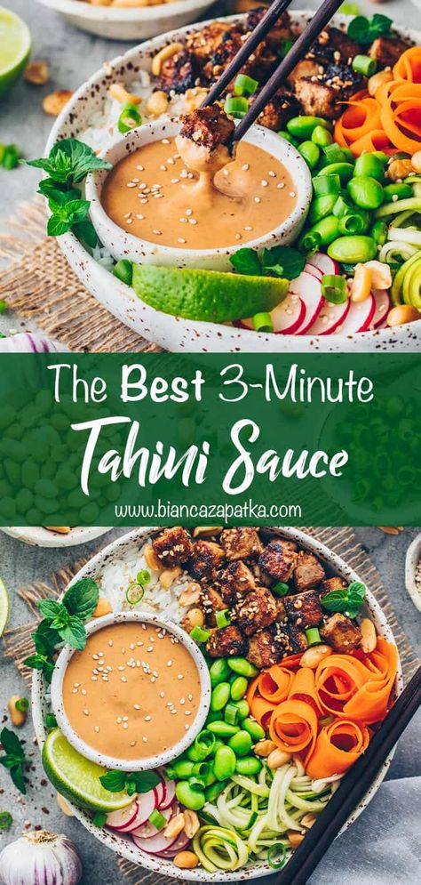 Falafel Bowls, Tahini Salad Dressing, Tahini Sauce Recipe, Tahini Dressing Recipe, Healthy Bowl, Tahini Recipe, Vegan Dressing, Vegan Sauces, Tahini Sauce