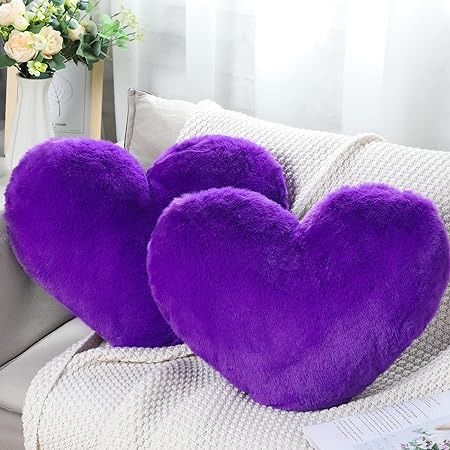 Amazon.com: Unittype Heart Throw Pillow 2 Pieces 20 x 15.7 Inch Faux Bunny Fur Decorative Pillow Heart Shaped Fluffy Pillows Soft Cute Pillows for Bedroom Aesthetic with Insert for Women Girl (Purple) : Home & Kitchen Purple Decor Aesthetic, Purple Items Aesthetic, Purple Bedroom Decor For Women, Purple House Decor, Aesthetic Purple Bedroom, Fluffy Heart Pillow, Pink And Purple Room, Pillows For Bedroom, Violet Pillows