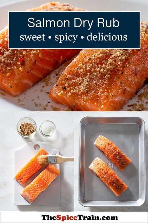 Preparation of two raw, spice-rubbed salmon fillets. Salmon Dry Rub, Salmon Rub, Brown Sugar Salmon, Seasoned Salmon, Salmon Bites Recipe, Savory Spice, Bbq Salmon, Salmon Spices, Dry Rub Recipes