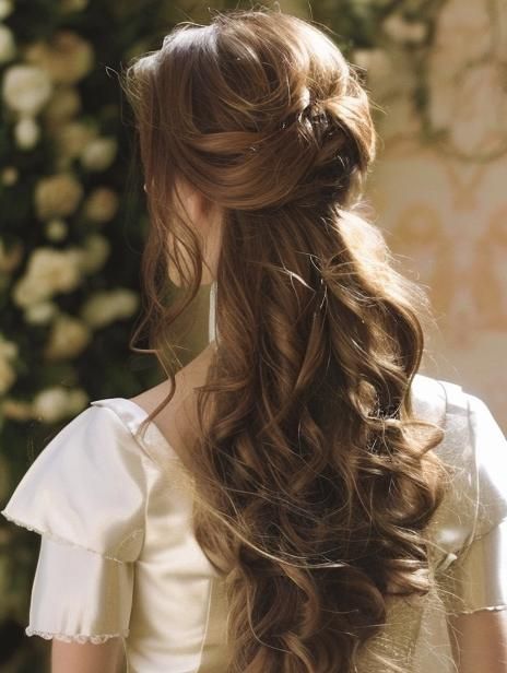 Chignons, Pretty Hairstyles For A Wedding, Light Brown Hair Wedding Hairstyles, Wedding Hairdo Down, Elegant Hairdos For Long Hair, Modern Victorian Hairstyles, Layered Bridal Hair, Victorian Bridal Hair, Feminine Hairstyles Long