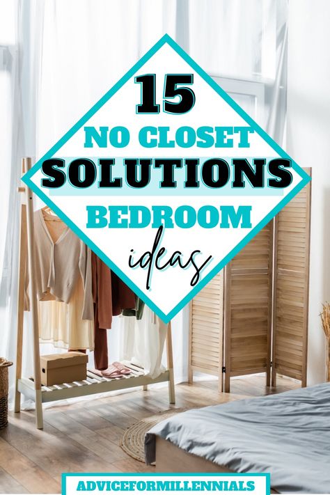 15 no closet solutions bedroom ideas Non Closet Storage Solutions, Closets In Small Bedrooms, Room Without A Closet Ideas, How To Add A Closet To A Small Bedroom, Closet On The Wall, Bedroom Without A Closet Ideas, Room Without A Closet, How To Add A Closet To A Room, Alternative Dresser Ideas Bedroom