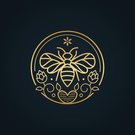 Vetor vetor de logotipo vintage de ornam... | Premium Vector #Freepik #vector #abelha #logo-vector #logo-design #logotipo-ouro Bee Images Free Printable, Honey Bee Logo Design, Bee Logo Design Creative, Bee Logo Ideas, Honey Logo Design, Bumble Bee Images, Logo Honey, Honey Bee Logo, Hive Logo