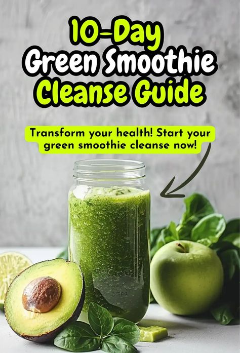 10-Day Green Smoothie Cleanse Guide - MmmRecipes : Easy and Delicious Recipes 7 Day Smoothie Cleanse, 10day Green Smoothie Cleanse, Green Smoothie Cleanse Jj Smith, Best Green Juice Recipe, Smoothie Cleanse Recipes, Detox Shakes, 10 Day Cleanse, Smoothie Detox Cleanse, 10 Day Green Smoothie