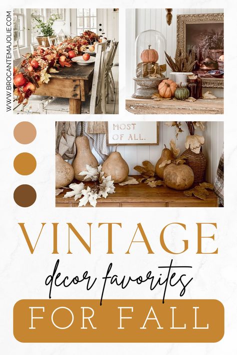 There's something special about vintage fall decor that captures the essence of the season. Explore fall decor ideas that evoke a sense of nostalgia and warmth. Transform your space into a cozy retreat with our carefully chosen pieces that bring the magic of autumn indoors. Fall Coffee Table Decor Vintage, Vintage Modern Fall Decor, Modern Vintage Fall Decor, Victorian Fall Decor Ideas, French Country Fall Porch Decor, Vintage Fall Decor Ideas Diy, Apple Mantle Decor, Fall Curio Cabinet Decor, Old World Fall Decor