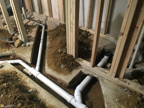 Basement Bathroom Plumbing, House Plumbing, Plumbing Layout, Yard Drainage, Toilet Installation, Basement Floor, Woodworking Shop Layout, Outdoor Buildings, Plumbing Installation