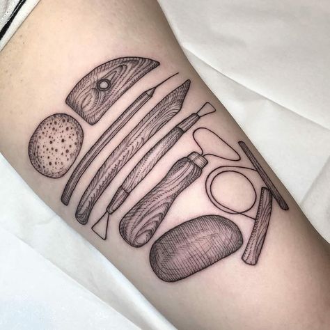 Pottery tattoo 😍 Pottery Tattoo Ideas, Pottery Tattoo, Pottery Throwing, Tools Tattoo, Tool Tattoo, Inanimate Objects, Tattoos For Lovers, Ceramic Tools, Flash Tattoo Designs