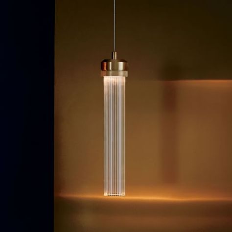 Fluted Cylinder LED Pendant Fluted Glass, Furniture Sofas, Glass Cylinder, Beach House Style, Flute Glass, Edison Light Bulbs, West Elm, Decor Lighting, New Furniture