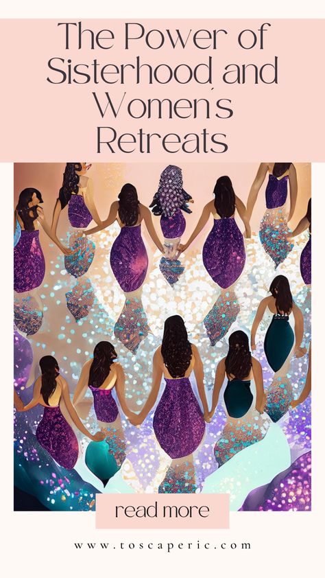 The Power of Sisterhood and Women's Retreats  Read about the Magic and Power of Women´s Retreats. - Art by Tosca Peric - Many of us carry societal and cultural conditioning that keeps us from opening up and connecting with others. Women’s retreats offer a safe and supportive environment for us to break down those barriers and connect on a deeper level. This section will explore how women’s retreats can help us let go of our defenses and create space for authentic connection. Circle Of Sisterhood, Sisterhood Retreat Activities, Spiritual Retreats For Women, Retreat Ideas For Women, Women’s Circle Activities, Women’s Retreat, Ladies Retreat Ideas, Women Circle Ideas, Women’s Circle