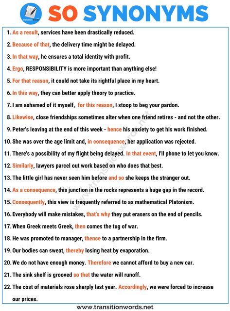 Other Ways to Say SO: List of 20+ Synonyms for SO in English with Useful Examples - Transition Words Conclusion Transition Words, Tenses English, Expository Essay, Other Ways To Say, Transition Words, Best Essay Writing Service, Study Project, Writing A Cover Letter, Essay Writing Skills