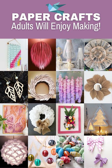 Adult paper crafts aren't limited to cards and origami. Here are 30 paper crafts for adults including home and holiday ideas & even earrings! Paper Crafts For Adults, Paper Flower Wall Art, Cardstock Crafts, Origami For Beginners, Rose Crafts, Easy Paper Flowers, Crafts For Adults, Paper Craft Tutorials, Cool Paper Crafts