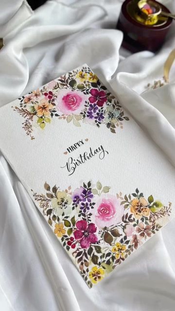 Drawing On Handmade Paper, Watercolour Happy Birthday Card, Floral Invitation Card, Watercolor Cards Birthday, Watercolour Wedding Cards, Handmade Bookmarks Diy, Watercolor Decor, Birthday Card Drawing, Watercolor Bookmarks