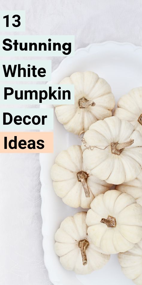 It's almost Fall!  Time to start thinking Fall decor with some pumpkin decor ideas. Not just any pumpkin decor, white pumpkin decor ideas. White Pumpkin Mantle Decor, Fall Wreath White Pumpkin, White Pumpkin Porch Decor, Small White Pumpkins Decorating Ideas, White Pumpkin Outdoor Decor, Mini White Pumpkins Decor, Decorated White Pumpkins, White Craft Pumpkin Ideas, Fall White Pumpkin Wedding