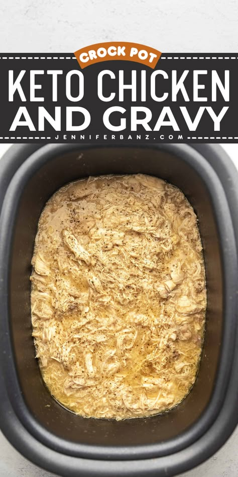 With only 5 minutes of prep time, this keto chicken and gravy cooked in the crockpot is the perfect comforting dinner. Serve over cauliflower mash or green beans for a complete meal. Keto Chicken And Gravy, Adkins Recipes, Keto Meats, Low Carb Slow Cooker Recipes, Easy Weeknight Dinner Ideas, Crockpot Chicken And Gravy, Keto Comfort Food, Chicken And Gravy, Keto Slow Cooker