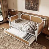 Bed For Bedroom, Rattan Bed Frame, Full Size Daybed, Rattan Daybed, Sofa Bed Frame, Rattan Style, Rattan Bed, Rattan Headboard, Wood Daybed