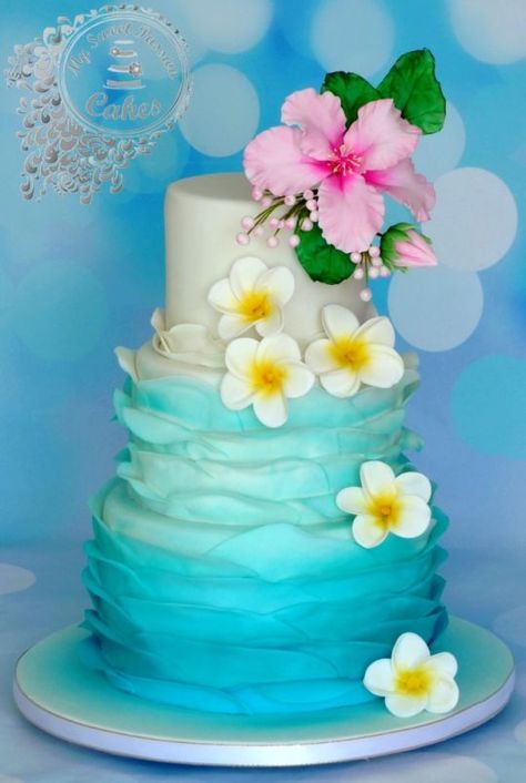 Hawaii Cake, Ocean Cake, Tropical Wedding Cake, Festa Moana Baby, Hawaiian Cake, Bolo Moana, Moana Cake, Luau Birthday Party, Hawaiian Birthday Party