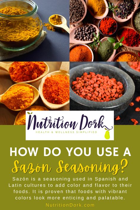 Sazón is a seasoning used in Spanish and Latin cultures to add color and flavor to their foods. It is proven that foods with vibrant colors look more enticing and palatable. This is why the Latin culture has adapted using sazón in almost all of their recipes. #SazonSeasoning Recipes Using Sazon Seasoning, Sazon Seasoning Recipes, Sazon Recipe, Sazon Seasoning, Latin Culture, Mexican Seasoning, Seasoning Recipe, Seasoning Recipes, In Spanish