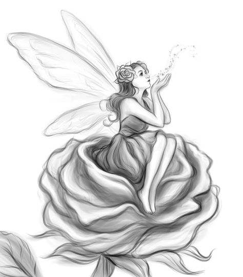 Easy Pencil Art, Tattoos Sunflower, Fairy Sketch, Rose Drawing Tattoo, Sketches Ideas, Fairy Tattoo Designs, Fairy Drawings, Angel Artwork, Fairy Art Dolls