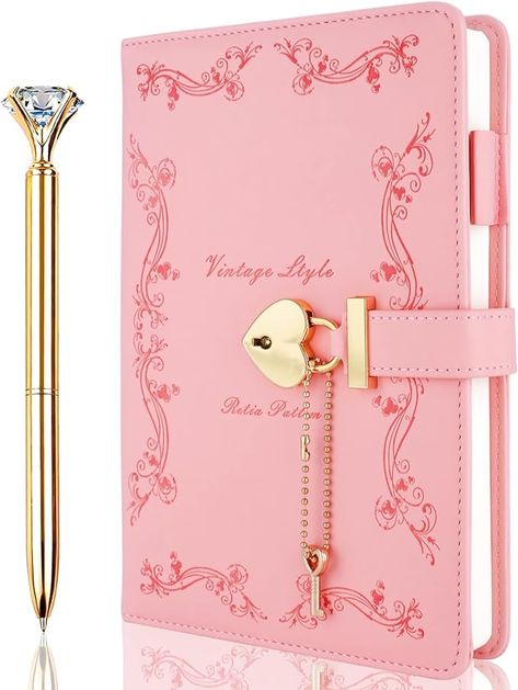 Cute Notebooks For School, Diary For Girls, Journal With Lock, Diary With Lock, Pen Journal, Pink Office, Creative Names, Diamond Pen, Diary Book