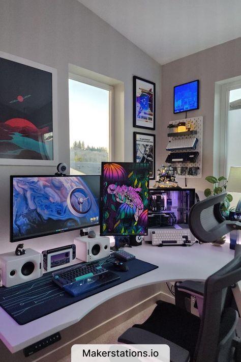 Gaming Setup Tv Setup, Ideas Cuarto, Setup Inspiration, Gaming Rooms, Modern Home Offices, Setup Gamer, Video Game Devices, Streamer Dr, Computer Desk Setup