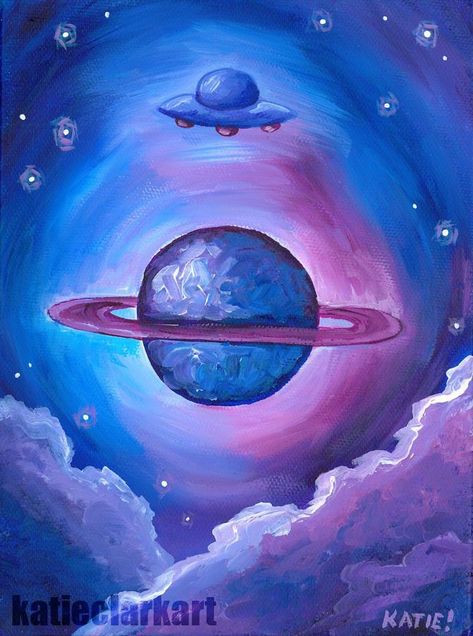 Spaceship Painting Easy, Painting Of Saturn, Saturn Painting Easy, Saturn Painting Acrylic, Trippy Planet Painting, Space Painting Easy, Closet Mural, Saturn Painting, Space Acrylic Painting