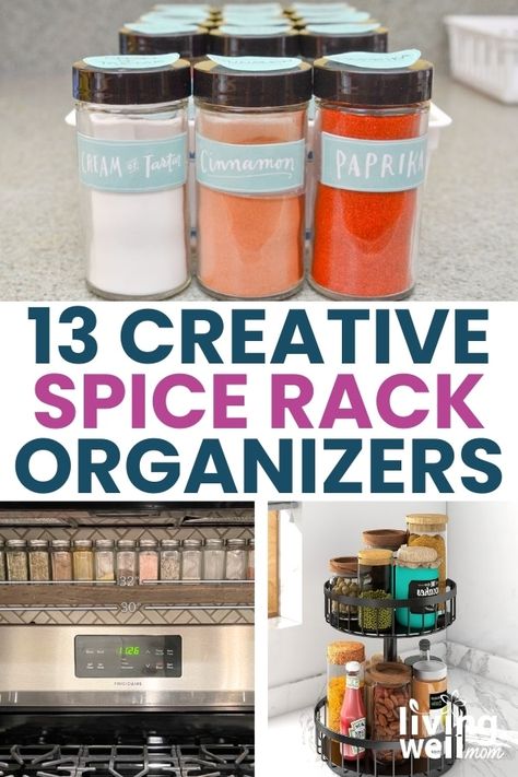 Tired of toppling jars, outdated spices, and buying duplicates? Then this post is for you! Find ways to organize spices in the pantry, a drawer, on the counter, and more with these kitchen organizing ideas & tips! Ways To Organize Spices, Counter Spice Rack Ideas, Spices In Drawer, Counter Spice Rack, Thrift Decorating, Organize Spices, Kitchen Organizing Ideas, Island With Stove, Getting Organized At Home