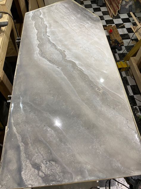 Concrete Countertops With Epoxy, Poured Resin Table Top, Epoxy Countertop With Lights, Resin Pour Countertops, White And Grey Epoxy Countertops, Stone Coat Epoxy Countertop, Bathroom Epoxy Countertop, Rustic Epoxy Countertop, Gray Epoxy Countertop