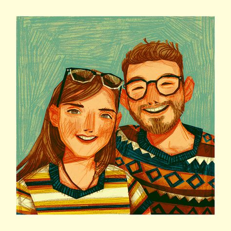 Portraits - Round 3 on Behance Portraits Illustrés, L'art Du Portrait, Custom Portrait Illustration, Art Mignon, Arte Van Gogh, Portrait Cartoon, Couple Illustration, Art Et Illustration, Portrait Illustration