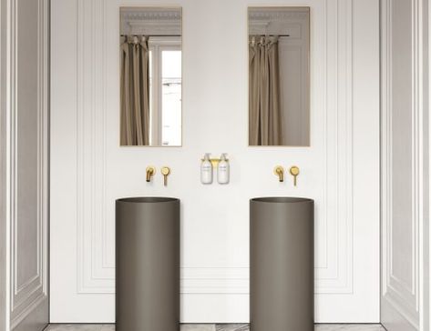 Bathroom Design Inspiration | Lusso Stone Interior Trends 2022, Autumn Bathroom, Lusso Stone, Freestanding Basin, Traditional Bathrooms, Brushed Gold Hardware, Marble Bath, Tile Accessories, Traditional Toilets