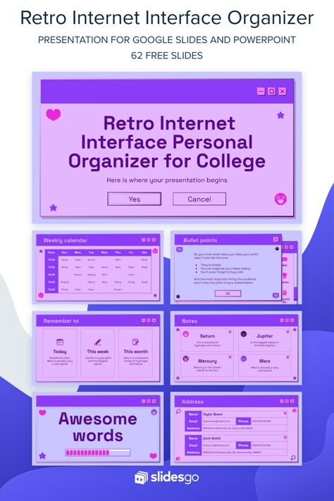 Purple Retro Aesthetic, Computer Presentation, Presentations Ideas, Cute Powerpoint, Computer Theme, Cute Powerpoint Templates, Creative Powerpoint Presentations, Brand Guidelines Template, Powerpoint Slide Designs