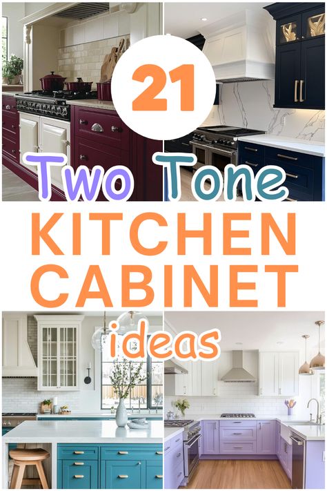 Discover creative and stylish two-tone kitchen cabinet ideas that will transform your kitchen into a space you’ll adore. From bold colors to subtle shades, get inspired by these unique combinations! #kitchendesign #twotonekitchencabinets #kitchenmakeover #interiordesignideas #homedecor 2 Tone Kitchen Cabinets With Pantry, 2 Tone Kitchen Cabinets Wood And Paint, Different Color Top And Bottom Kitchen Cabinets, Kitchen Cabinet Refinishing, Kitchens With Different Colored Cabinets, Multicolored Kitchen Cabinets, Vintage Kitchen Cabinet Colors, Teal And Brown Kitchen, Different Color Upper And Lower Cabinets