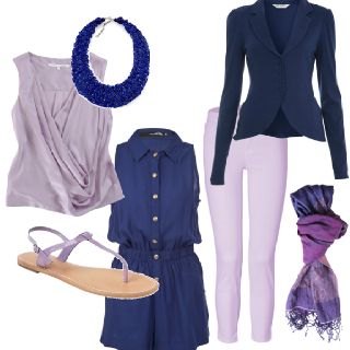 Lavender & Navy color combo for Summer 2012 Lavender Women Outfits, Navy And Lavender Outfit, Lilac And Navy Blue Outfit, Lavender Top Outfit Color Combos, Lilac Wardrobe, Lavender Top Outfit, Lavender Outfit, Navy Blue Outfit, Teal Outfits