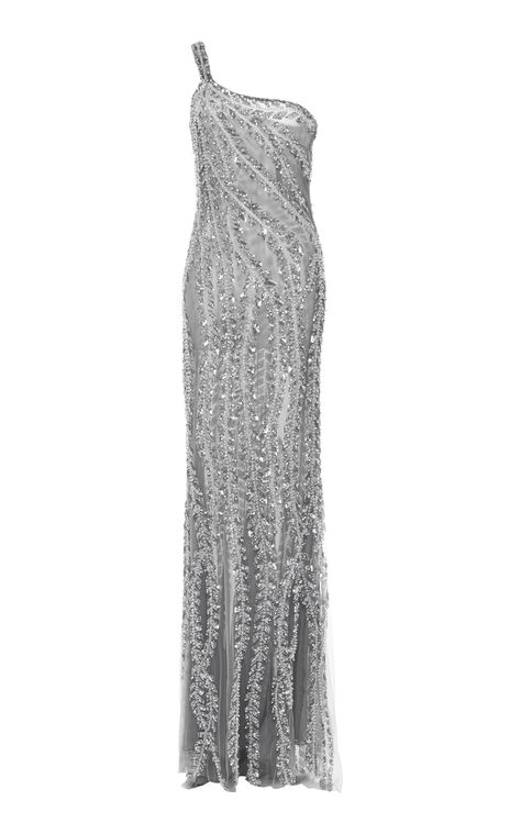 Haute Couture, Couture, Naeem Khan, Silver Gala Dress, Beaded Gown Styles, Moda Operandi Dress, Silver Gown, V Dress, One Shoulder Gown