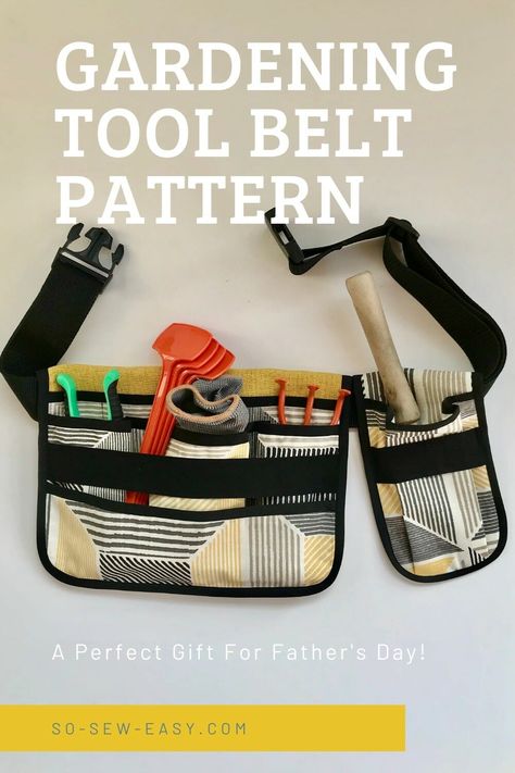 Quick and easy to make gardening tool pattern, a gift for father's day or any that loves gardening. #soseweasy #toolbelt #gardening #freesewingpattern Belt Hacks, Tool Belt Diy, Garden Belt, Garden Tool Belt, Recyceltes Denim, Garden Tool Bag, Tool Apron, Belt Pattern, Sew Easy