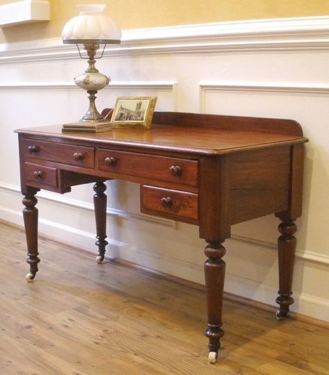 Southern Charm Decor, Wooden Study Table, Computer Table Design, Rustic Entryway Table, Mahogany Desk, India Home Decor, Antique Furniture For Sale, English Furniture, Table Designs