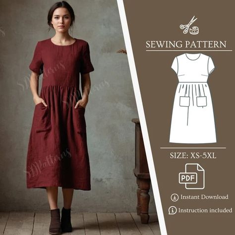 SDPatterns - Etsy Linen Wrap Dress Pattern, Dress With Pockets Pattern, Prairie Dress Pattern, Tshirt Dress Pattern, Short Sleeve Dress Pattern, Linen Dress Pattern, Wrap Dress Pattern, Linen Wrap Dress, Seam Allowance