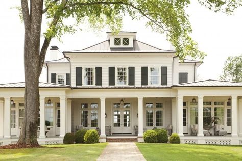 Quintessential Southern Farmhouse in Tennessee | Bevolo Autumn Court, Colonial House Exteriors, Southern House, Colonial Exterior, Casas Coloniales, Southern Homes, Hill House, Farmhouse Exterior, Southern Home