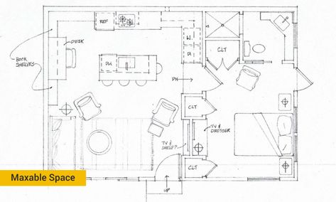 Garage Conversion 101: How to Turn a Garage into Living Space - Maxable Garage Conversion Floor Plans, Garage Into Living Space, Granny Pods, Garage To Living Space, Granny Pod, Converted Garage, Accessory Dwelling Unit, Shop Front Signage, Garage Conversion