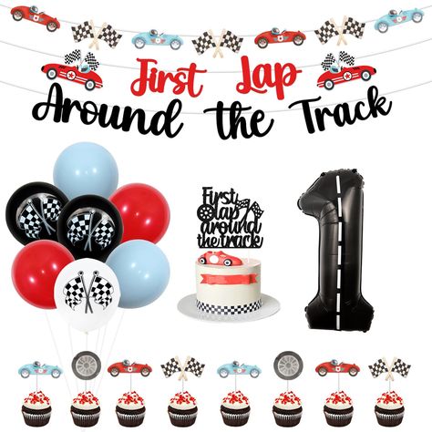 PRICES MAY VARY. Package Includes: Race car 1st birthday decorations include 20 x 12 inches latex balloons, 1 x first lap around the track banner, 1 x first lap around the track cake topper, 1 x race car banner garland, 12 x race car cupcake toppers, 1 x number 1 foil balloon 40 inches (Helium Supported), one pack can meet your various needs for race car 1st birthday Race Car 1st Birthday Decorations: If you are planning to host a racing 1st themed birthday party, you can save time by purchasing First Birthday Race Car Cake, 1st Birthday Party Ideas For Boys Theme Race Cars, First Baby Boy Birthday Themes, My First Lap Birthday, Car Racer 1st Birthday Theme, 1st Birthday Race Car Theme, First Birthday Boy Car Themes, Formula 1 Baby Birthday, F1 First Birthday Party