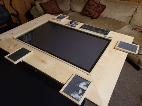 Dnd Coffee Table, Dnd Screen, Gaming Table Diy, Dnd Table, Dragon Table, Game Room Basement, Gaming Table, Dnd Stuff, Diy Tv