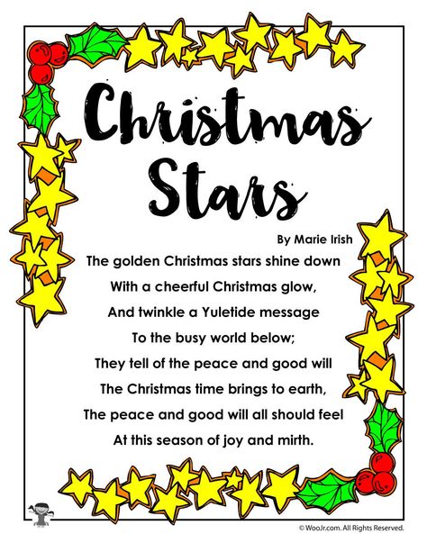 Christmas Stars Poetry for Kids | Woo! Jr. Kids Activities Kids Christmas Poems, Christmas Rhymes, Christmas Readings, Christmas Poems For Kids, Church Poems, Stars Poetry, Holiday Poetry, Star Poetry, Christmas Poetry