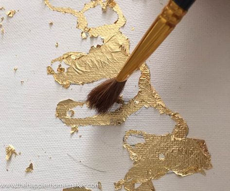 Gold Foil Art Diy, Cool Canvas Painting, Cool Canvas Painting Ideas, Crafts Easy Diy, Diy Gold Leaf, Gold Foil Diy, Leaf Art Diy, Wall Art Gold Leaf, Canvas Painting Ideas For Beginners