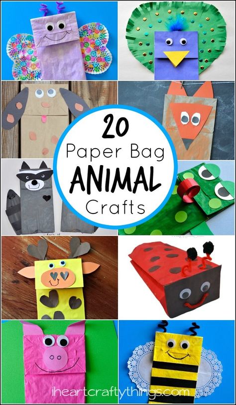 20 Paper Bag Animal Crafts for Kids featured on http://iheartcraftythings.com. Diy Paper Bag, Paper Bag Crafts, Puppets For Kids, Paper Bag Puppets, Animal Crafts For Kids, Daycare Crafts, Halloween Crafts For Kids, Crafts For Kids To Make, Kids Diy