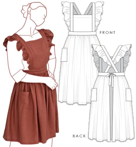 Full Skirt Apron, Dress Apron Pattern, Frilly Apron Pattern Free, Plus Size Apron Dress Pattern, Ruffled Apron Pattern Free, Wrap Around Apron Pattern Free, 1940s Apron Pattern, Skirt Apron Pattern, Sew An Apron Free Pattern