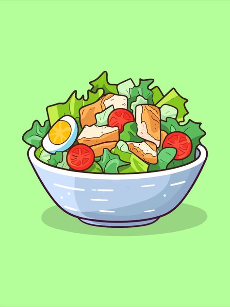 Salad Drawing Illustration, Salad Drawing Easy, Salad Doodle, Food Illusion, Salad Painting, Salad Cartoon, Salad Clipart, Barcelona Drawing, Food Vector Art