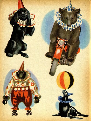 Vintage Circus Illustration. Yeats writes a poem called The Circus Animal's Desertion and discusses his lack of ability to write poetry due to his broken heart. Circus Reference, Vintage Dog Illustration, Moody Illustration, Bear Anatomy, Cirque Vintage, Circus Illustration, Wonder Pets, Circus Poster, Circus Animals