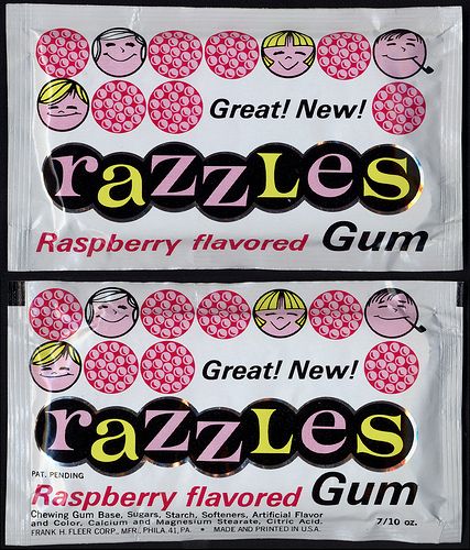 Razzles - raspberry flavored gum  1966 Razzles Candy, 60s Candy, Classic Candy, Retro Candy, Tropical Punch, Vintage Candy, Kool Aid, Sweet And Sour, Blue Raspberry