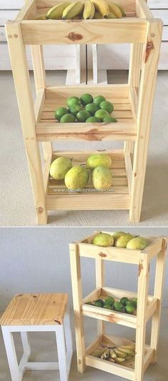 Vegetable Racks In Kitchen, Fruit Rack, Pallets Diy, Pallet Ideas Easy, Pallet Decor, Wooden Pallet Projects, Diy Kitchen Storage, Diy Holz, Wood Pallet Projects